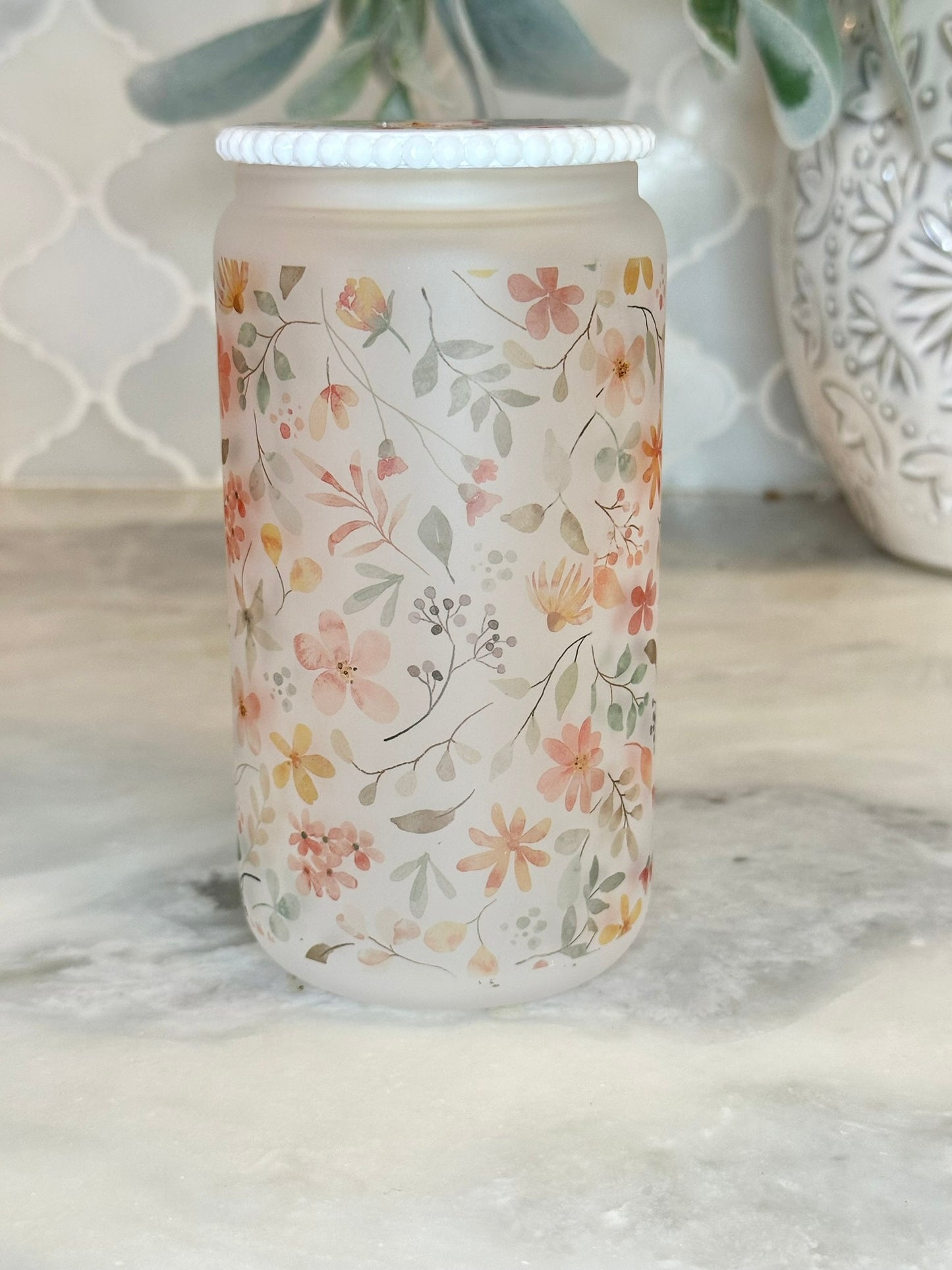 Floral Glass Can