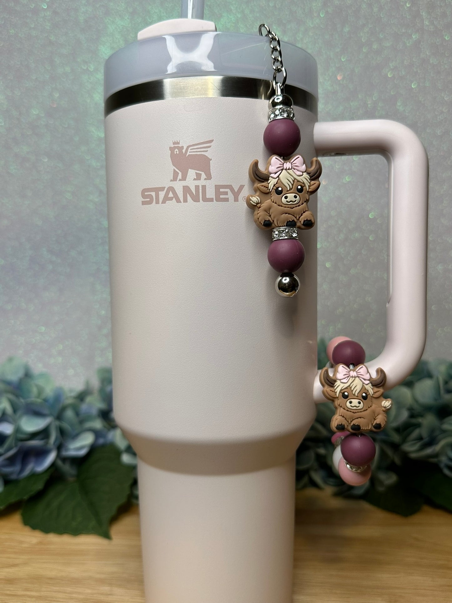 Highland Cow Straw & Handle Charm